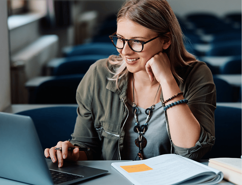 A woman working on a laptop