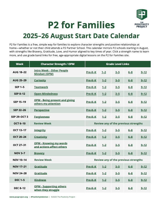 An example P2 for Families calendar