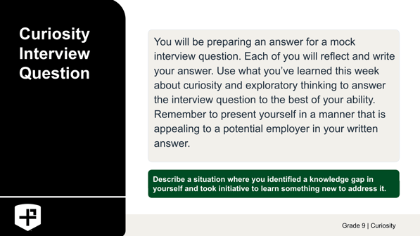 Curiosity interview question on a slide deck inside a P2 career readiness lesson