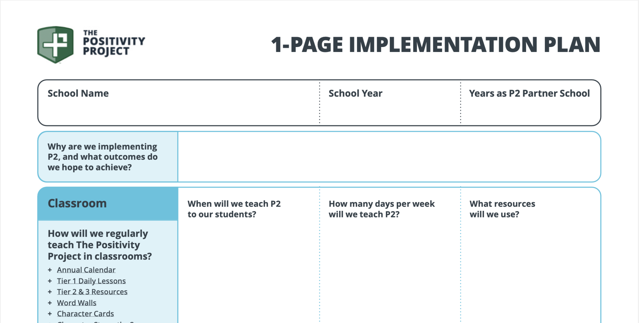 1 Page Implementation Plan